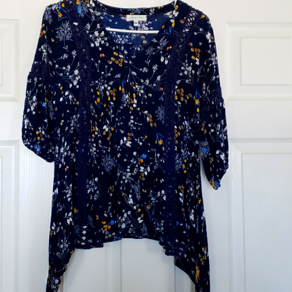 Floral top with knitted detail